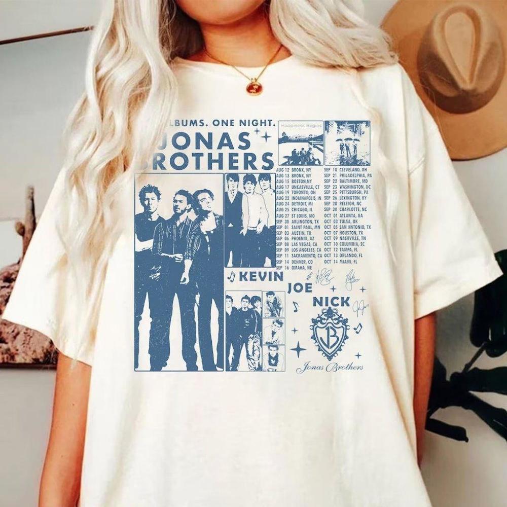 Retro Jonas Brothers Tour Shirt Y2K Jonas Brother Five Albums One Night T-Shirt